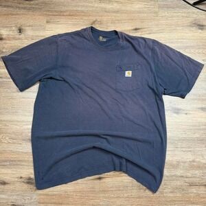 vintage 90s carhartt workwear navy blue faded pocket tee